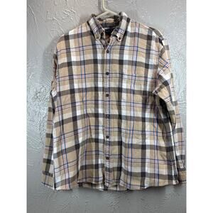 Lands' End Blake Shelton Shirt Men Tartan Plaid Flannel Brown Beige Size Large